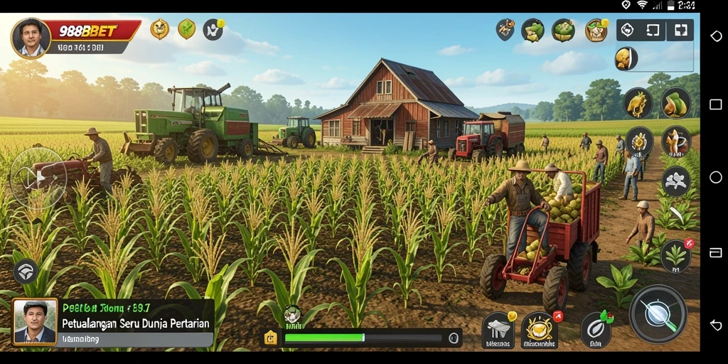 Tangkapan layar utama gameplay 988BET menampilkan keseruan bertani.