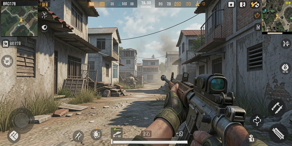Tampilan aksi intens dari gameplay BRO178 di medan perang.