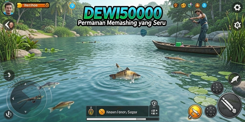 Tampilan gameplay DEWI5000 yang menampilkan suasana memancing yang menarik.