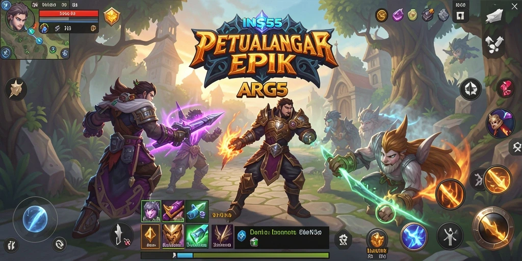 Screenshot gameplay INS55 menunjukkan pertarungan epik dalam dunia ARPG.