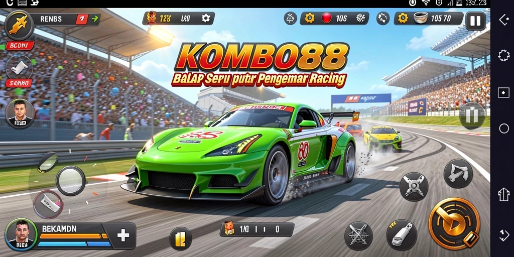 Tangkapan layar utama dari gameplay balap yang mendebarkan.