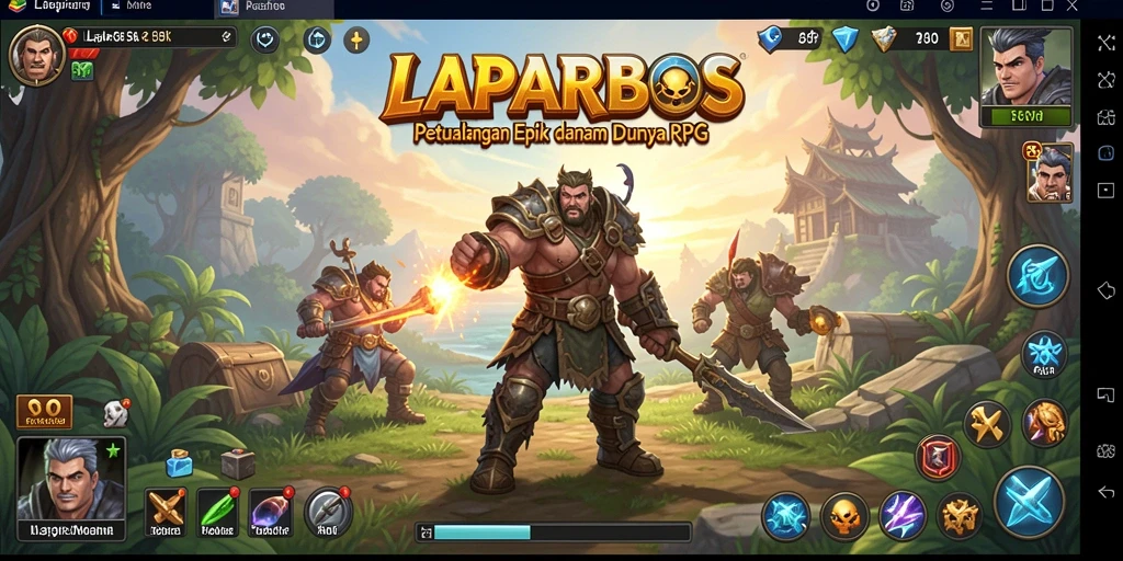 Screenshot gameplay LAPARBOS yang menampilkan pertempuran epik dan eksplorasi dunia.