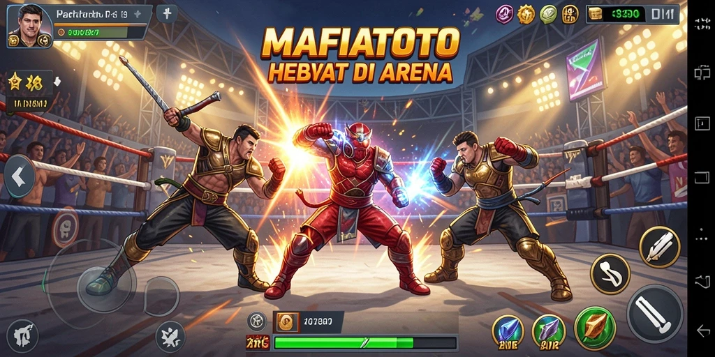 Tampilan utama gameplay MAFIATOTO menampilkan pertarungan karakter yang dinamis.