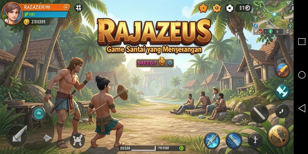 Tampilan gameplay RAJAZEUS yang penuh warna dan menarik.