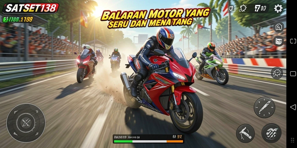 Tampilan gameplay seru dalam balapan motor SATSET138.