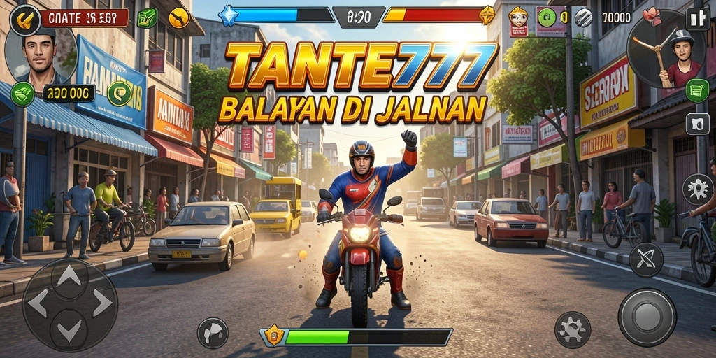 Gameplay TANTE777 menampilkan balapan yang mendebarkan di jalanan.