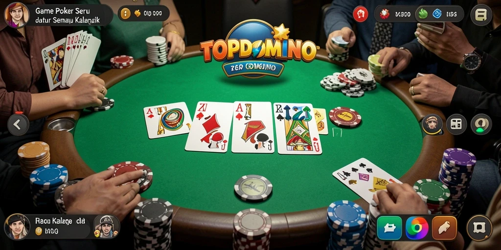 Tampilan gameplay seru dalam game Poker TOPDOMINO yang menarik.