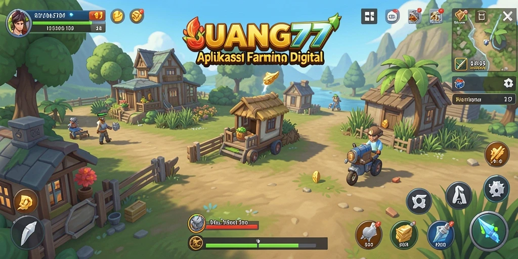 Tampilan gameplay UANG77 saat merawat tanaman dan hewan.