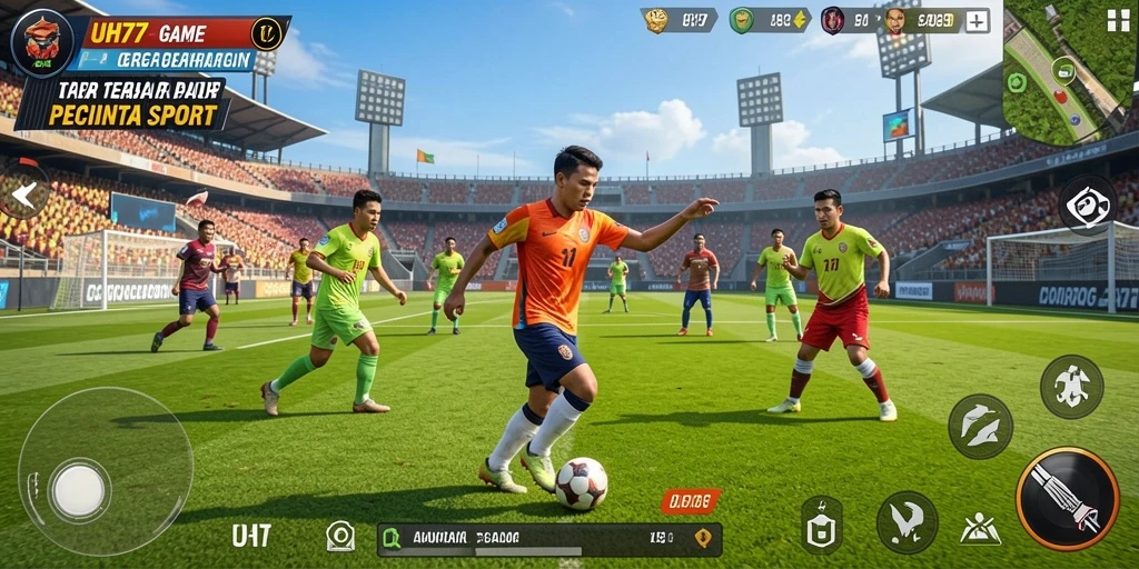 Tampilan gameplay UH77 dengan aksi olahraga seru dan grafis memukau.