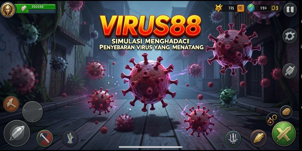 Tampilan gameplay <strong>VIRUS88</strong> yang menampilkan taktik menghentikan virus.